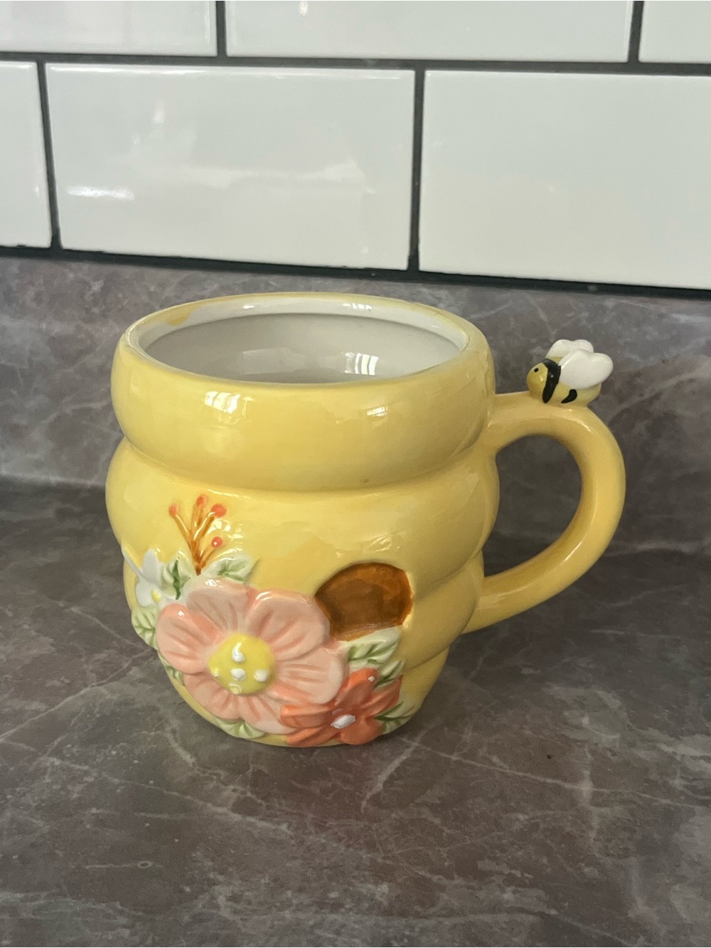 Ceramic Beehive Coffee Mug with 3D Bee & Floral Details
